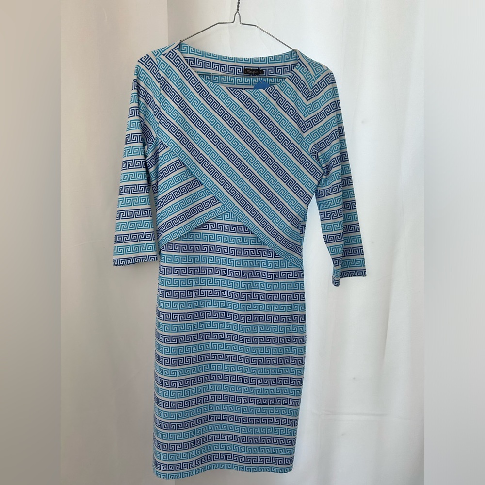 J McLaughlin Greek Key Scroll Blue White Catalina Cloth DRESS